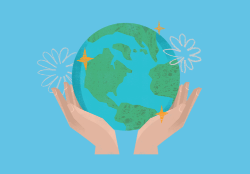 Two hands cradle a globe.